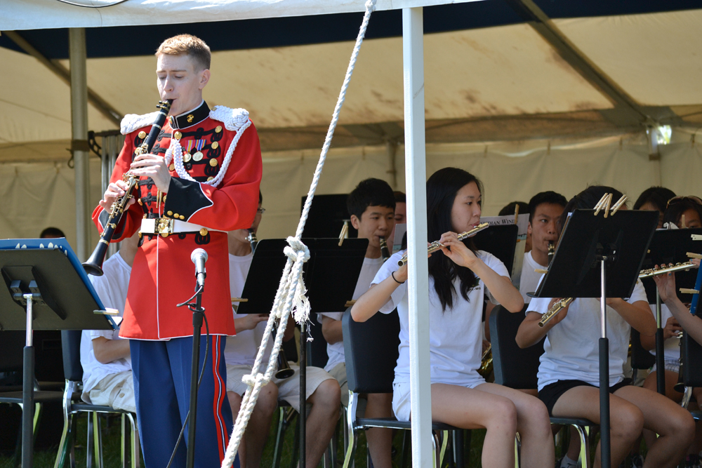 Huron High School alum, and U.S. Marine Band clarinetist Jonathon Troy returned to the district for a Picnic Pop performance May 20, 2012. Troy also gave workshops with students at the high school.