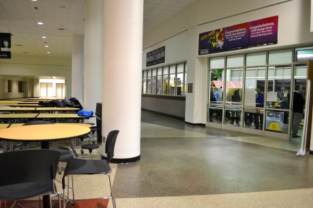 The lab is adjacent to the cafeteria, a feature not often seen in high schools.