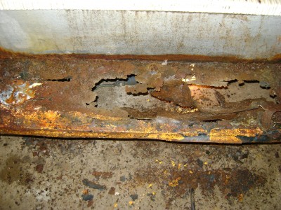 Michigan winters take their toll, as shown in this rusted bus step.