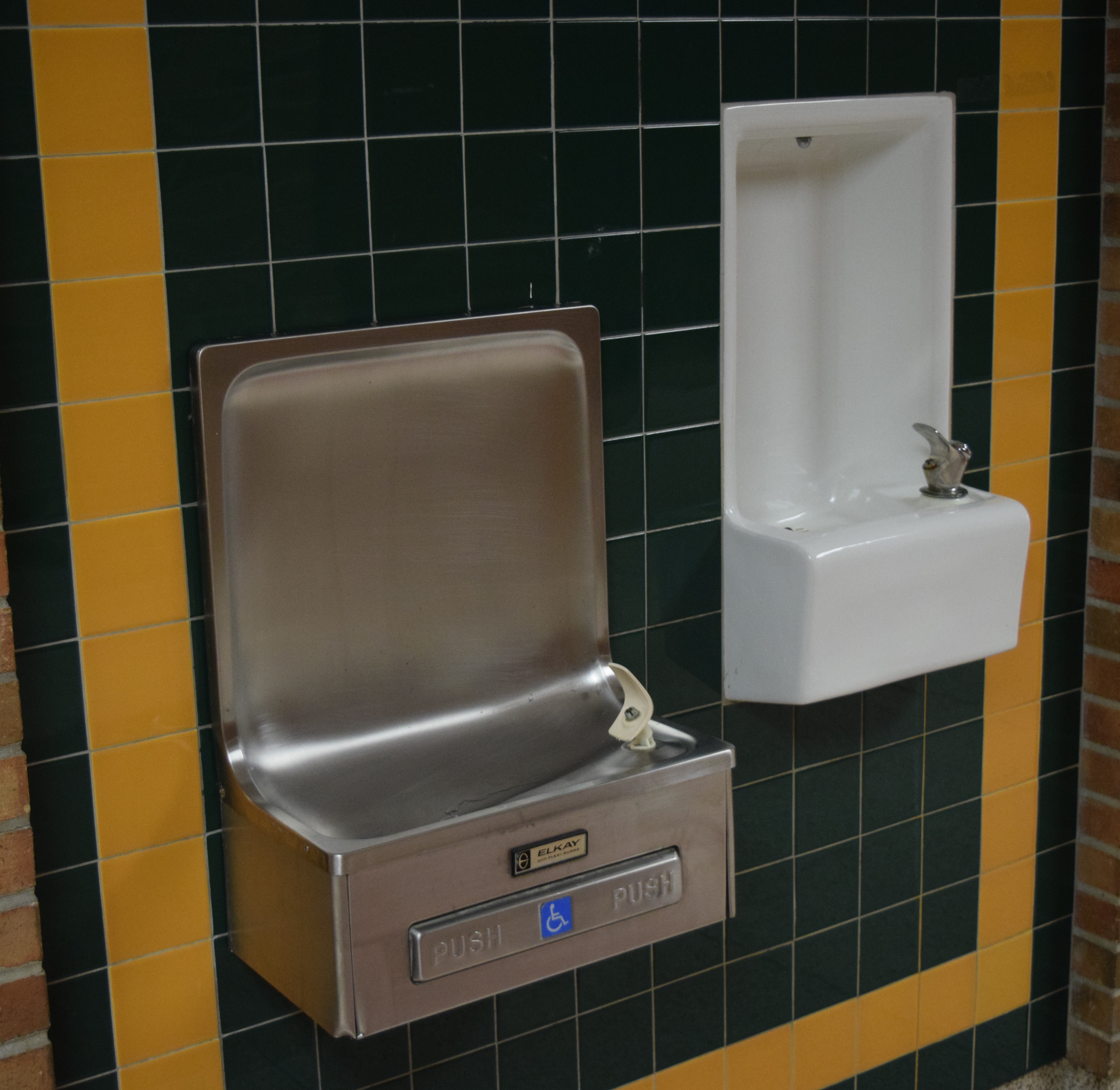 Two water fountains at Huron High School