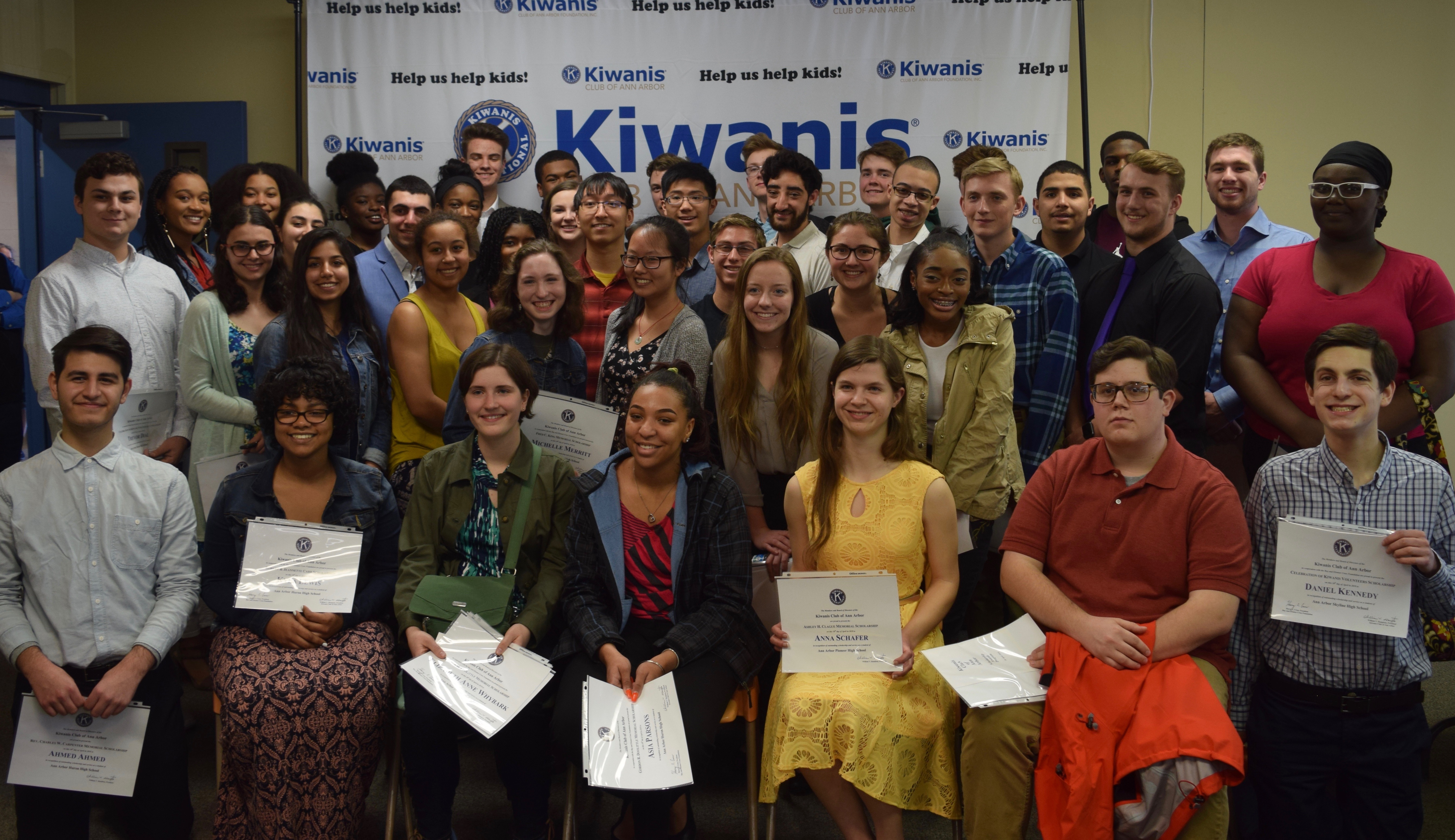 A group shot of the 46 graduating seniors that received scholarships from the Kiwanis Club of Ann Arbor.