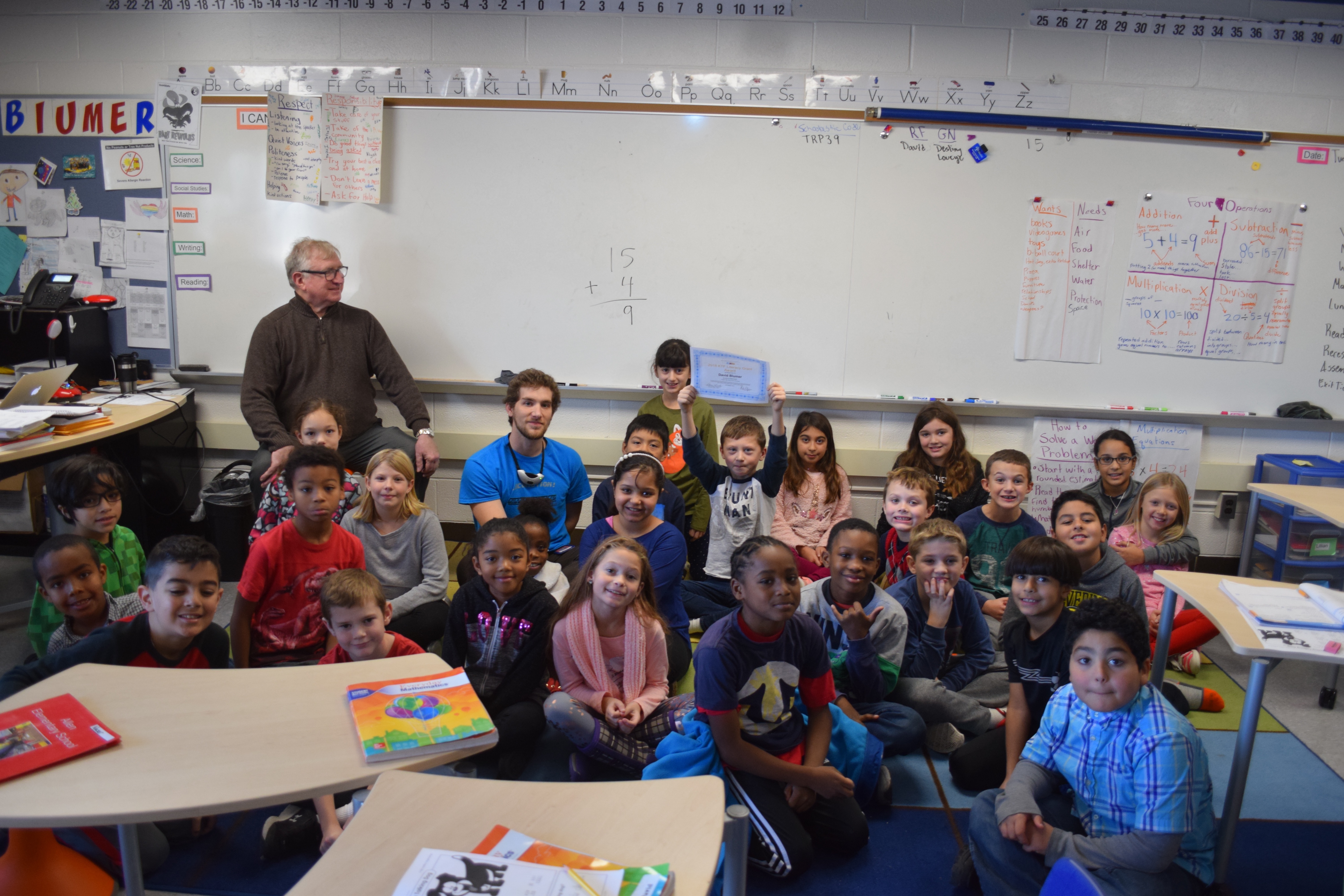David Blumer's 3rd grade class at Allen Elementary with former Trustee Andy Thomas.