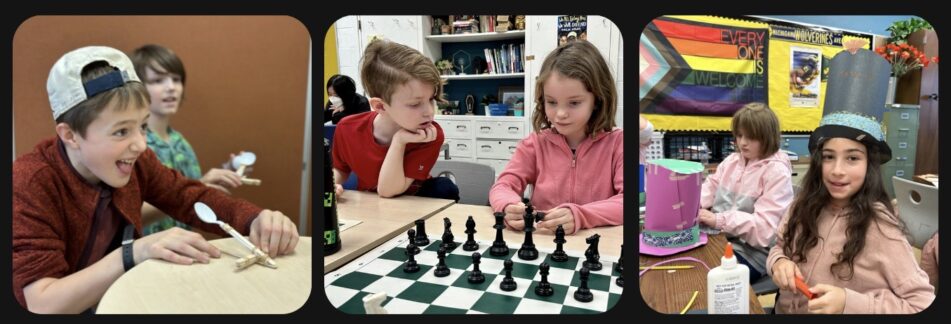 Children enjoying art, chess and science activities at Rec & Ed Winter Break Camp