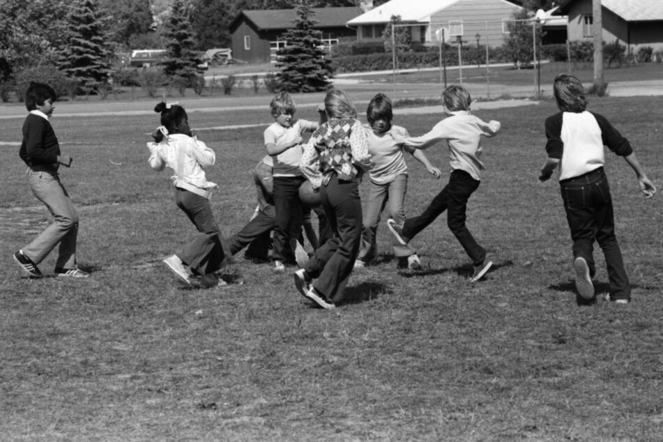 Children Play Soccer at Carpenter Elementary School, October 1974