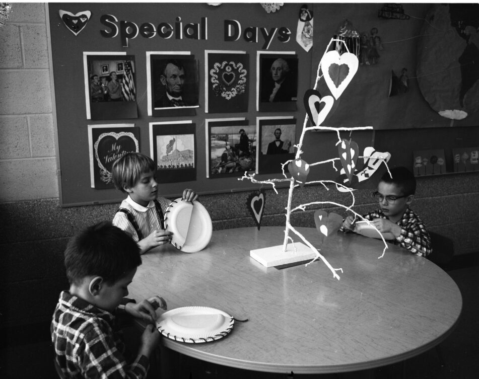 Students At Wines Elementary School Work On Valentine's Day Tree, February 1958
