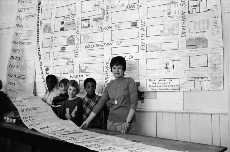Wines Elementary School student prepare projects for Ann Arbor Sesquicentennial, March 1974