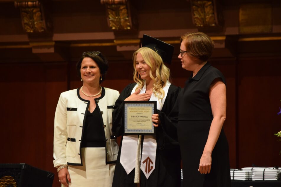 Dean Marci and Dean Rebecca with Nathan Lydell Hall Memorial Scholarship winner Eleanor Farrell.
