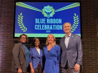 Executive Director Elementary Education Melita Alston, Superintendent Jazz Parks, Angell Principal Meg Fenech and Mayor Chris Taylor at the Blue Ribbon Celebration.