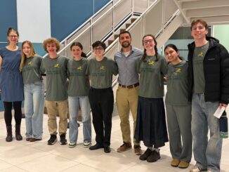 Members of the Freeman Environmental Youth Council and teachers Coert Ambrosino and Sarah Hill after presenting to the Board of Education