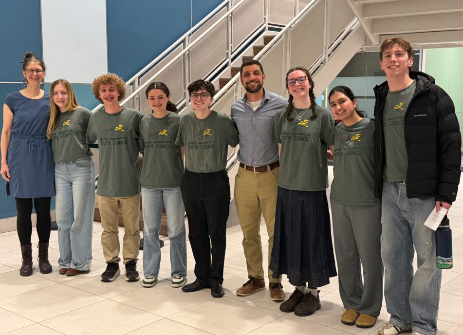 Members of the Freeman Environmental Youth Council and teachers Coert Ambrosino and Sarah Hill after presenting to the Board of Education