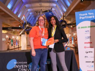 Huron's Kashvi Rai holding her Best in Region certificate and AAPS teacher Sarah Schemanske at the Henry Ford Museum.