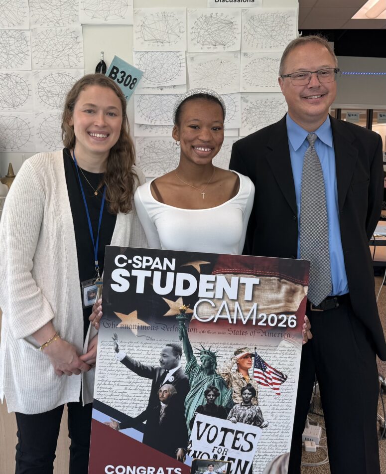 Taylor Phillips with Skyline teachers Cate McCraw and Ross Dunbar