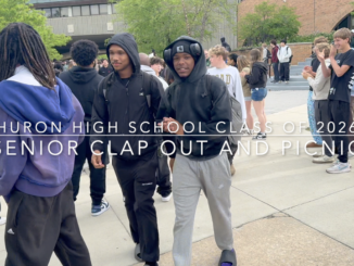 Graduating Huron seniors leave the building for the last time as students.