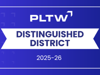 PLTW Distinguished District 2025-26 on a purple background