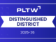 PLTW Distinguished District 2025-26 on a purple background
