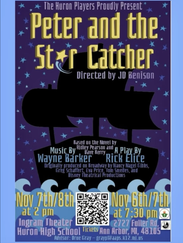 Huron Players poster for the play Peter and the Star Catcher